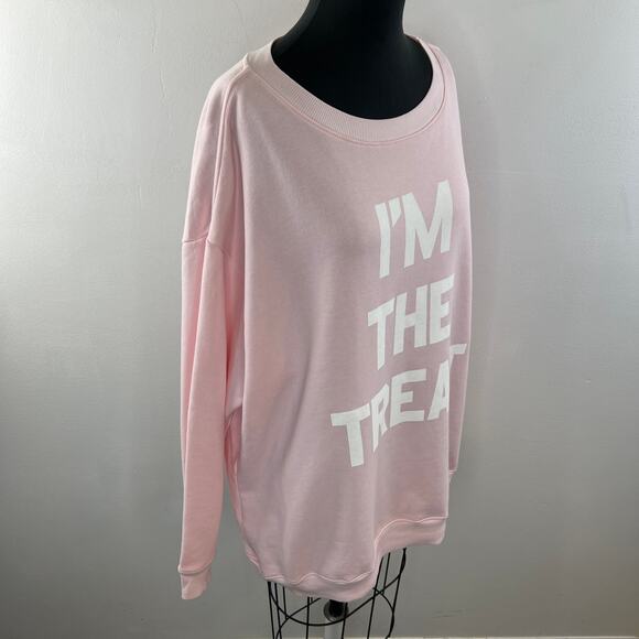 WILDFOX Pink Cotton Blend "I'm The Treat" Graphic Print Pullover Sweatshirt Sz L - Picture 4 of 9